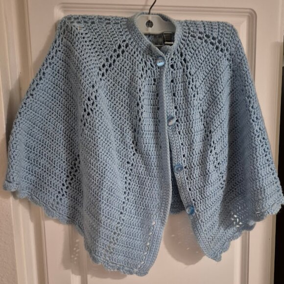 Girl's Cape, Hand-Knitted / Crocheted, w Buttons Vintage Excellent Pink One Size - Picture 5 of 5